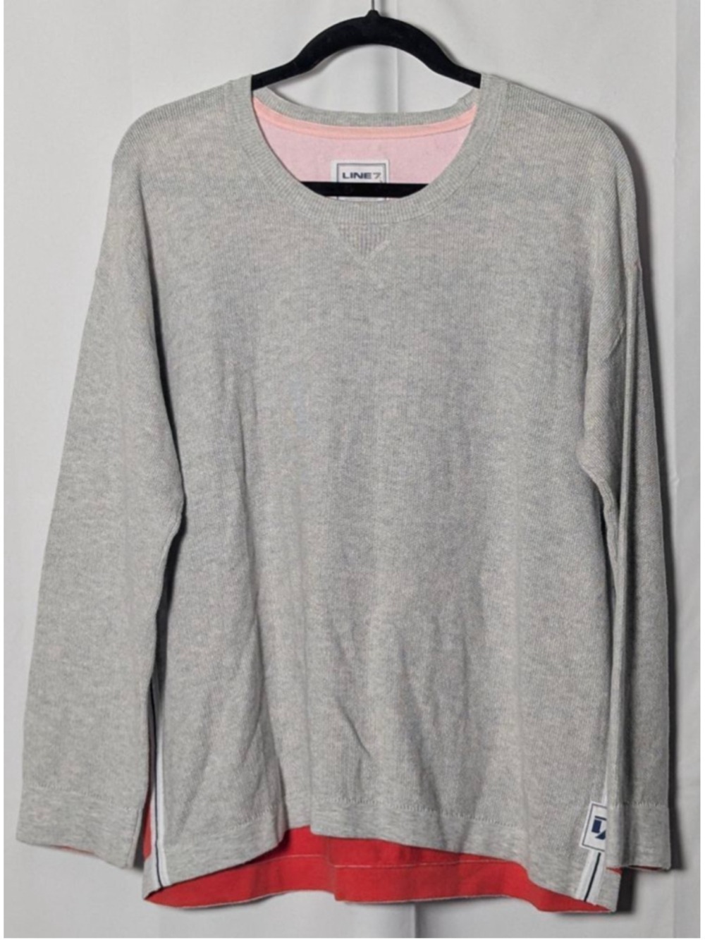 Line 7 Colorblock Sweater Pink Blue Red Gray Crewneck Size Large